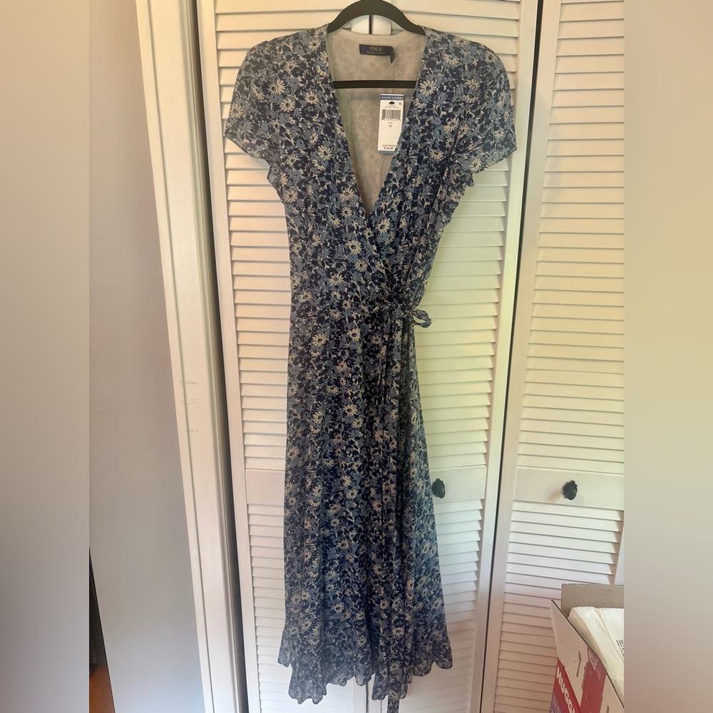 Ralph LaurenFloral Blue Wrap Dress, Size 10, NWT